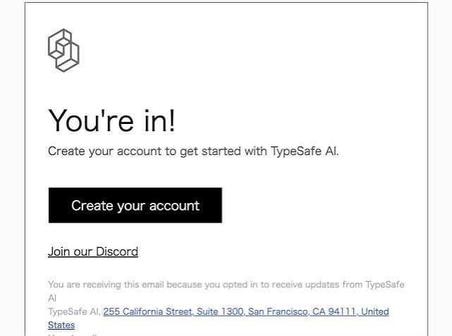 TypeSafe AI account-ready email body